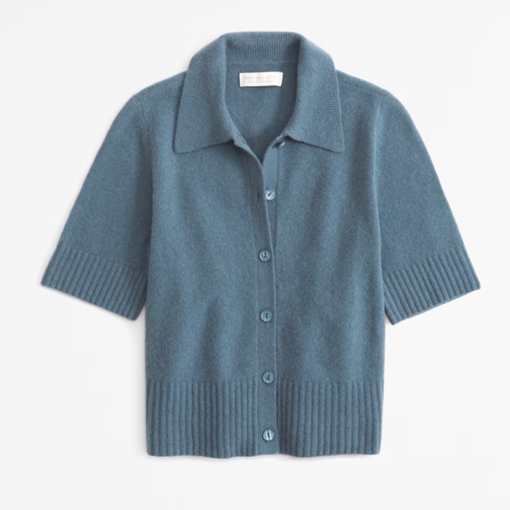 Abercrombie x Kathleen Post Women's Blue Short-Sleeve Polo Cardigan Size XL